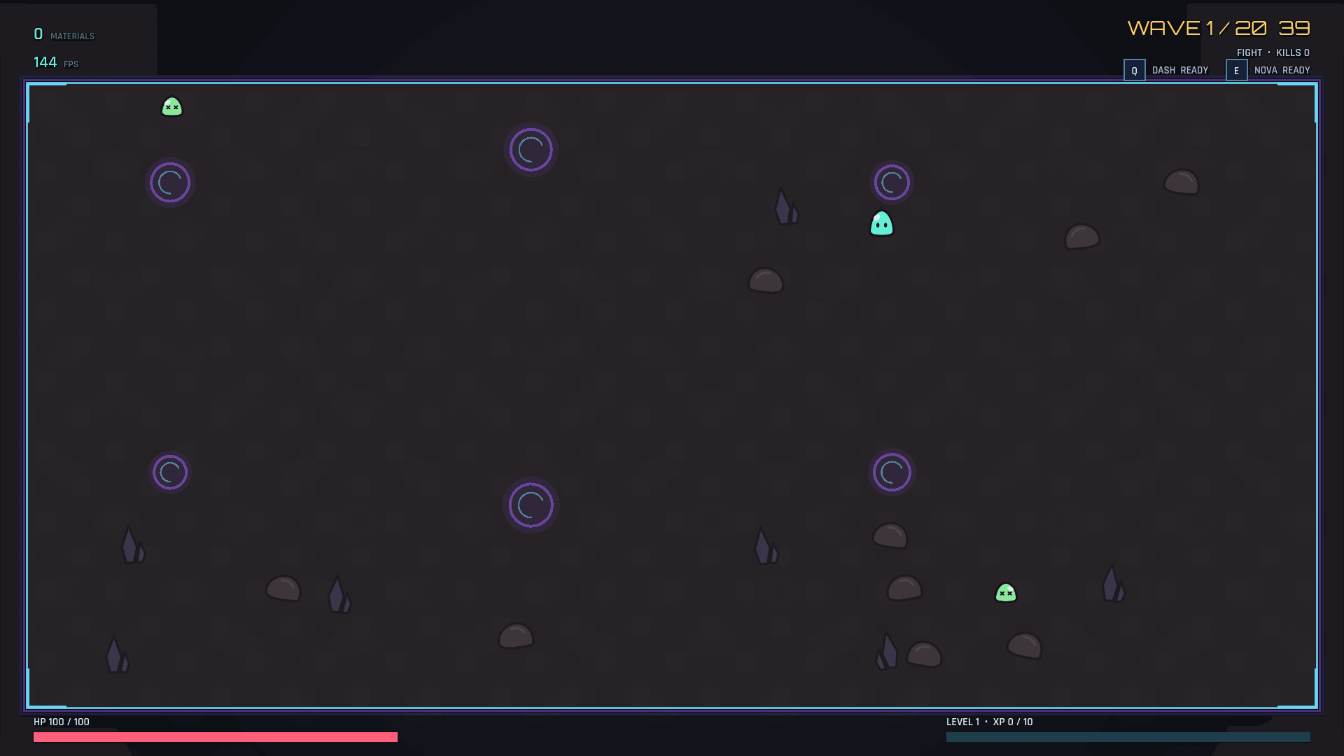 Riftbound Survivors combat screenshot showing the player, enemies and wave HUD